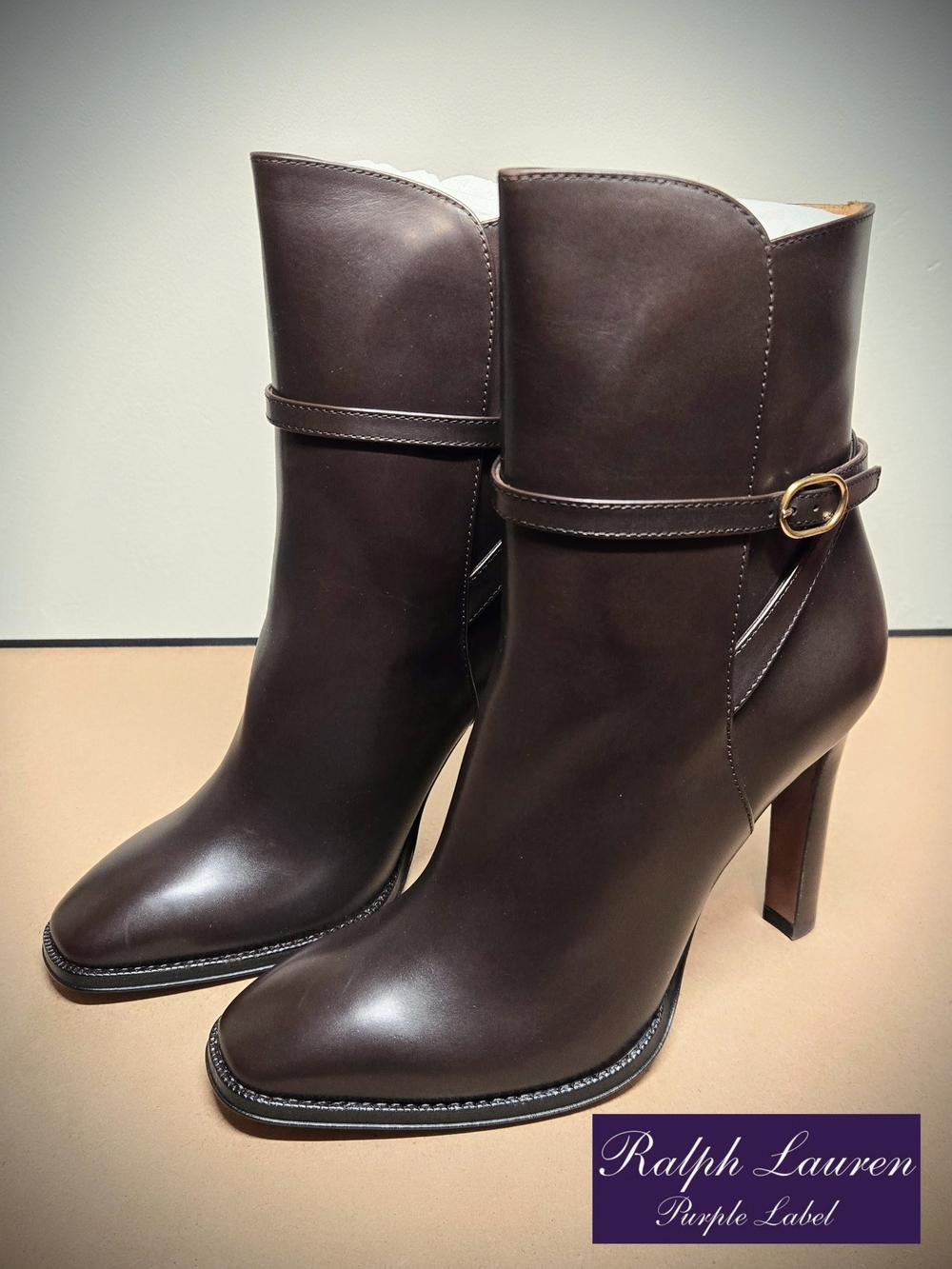 $1200 MSRP Sz 7.5 Ralph Lauren Purple Label Nellie Italian Leather Heeled Bootie